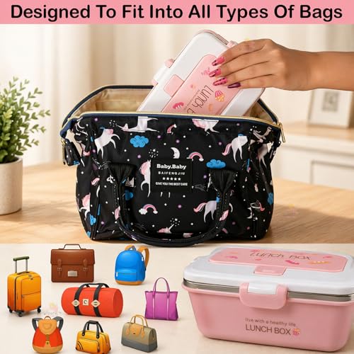 WISHKEY Plastic BPA Free Stainless Steel Medium Size Lunch Box with Separate Container, a Spoon & a Fork, Soft Color Tiffin Box & Cutlery Accessories for Kids & Adults, 500 ml, Pink, 6+Years(Set of 1) - Image 5