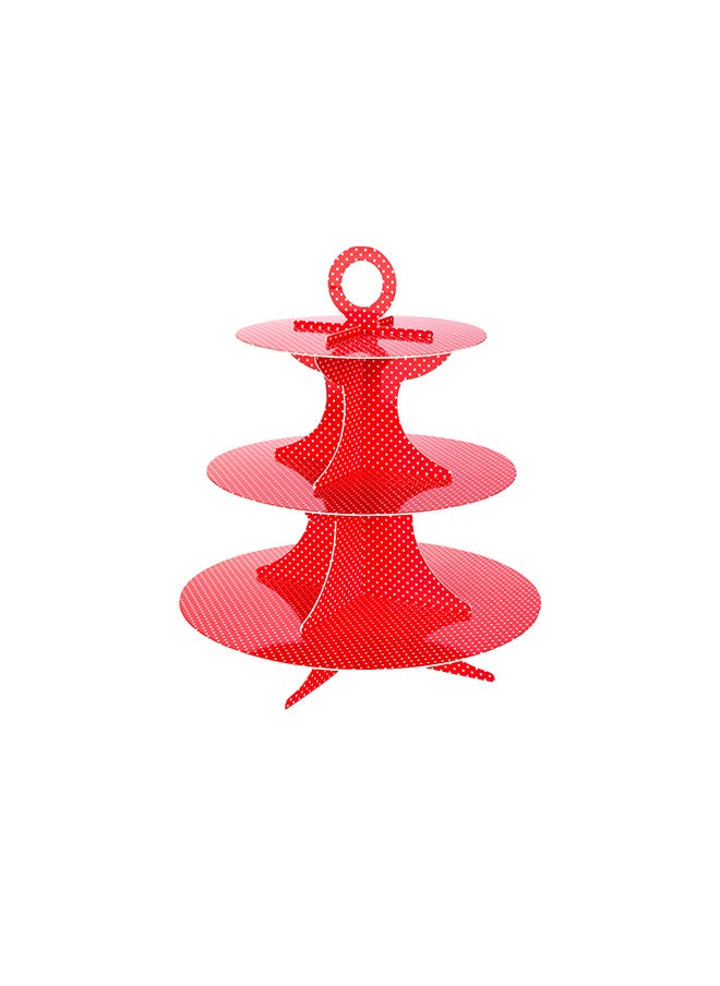 Restaurantware - Restaurantware-3 Tier Cardboard Cupcake Stand - Red with White Polka Dots - Cupcake Holder - Pastry Display - 13 1/2" x 13 1/2" x 14" - 1ct Box - Pastry Tek - Image 1