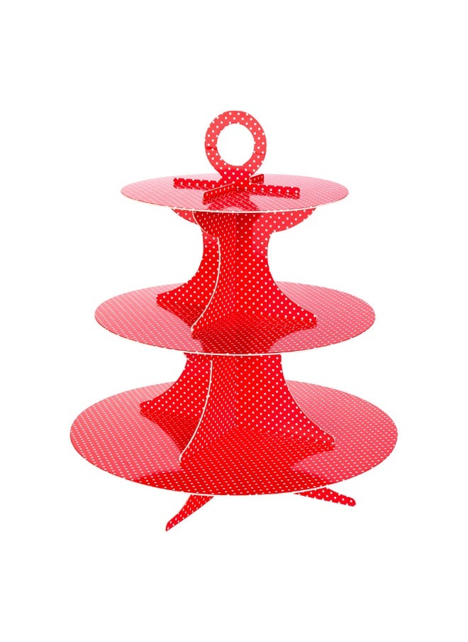 Restaurantware - 3 Tier Cardboard Cupcake Stand - Red with White Polka Dots - Cupcake Holder - Pastry Display - 13 1/2" x 13 1/2" x 14" - 1ct Box - Pastry Tek - Image 1