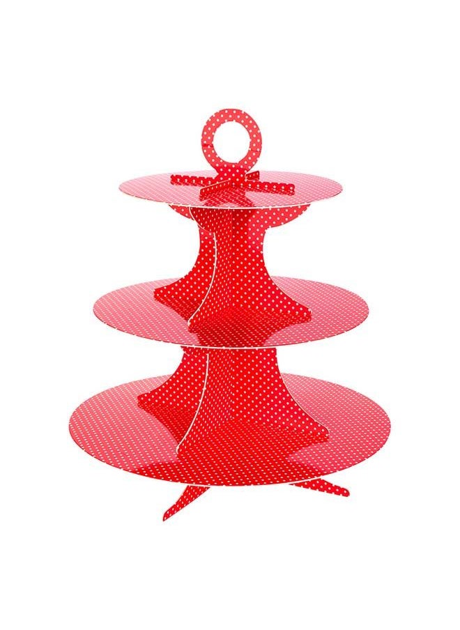 Restaurantware - Restaurantware-3 Tier Cardboard Cupcake Stand - Red with White Polka Dots - Cupcake Holder - Pastry Display - 13 1/2" x 13 1/2" x 14" - 1ct Box - Pastry Tek - Image 1