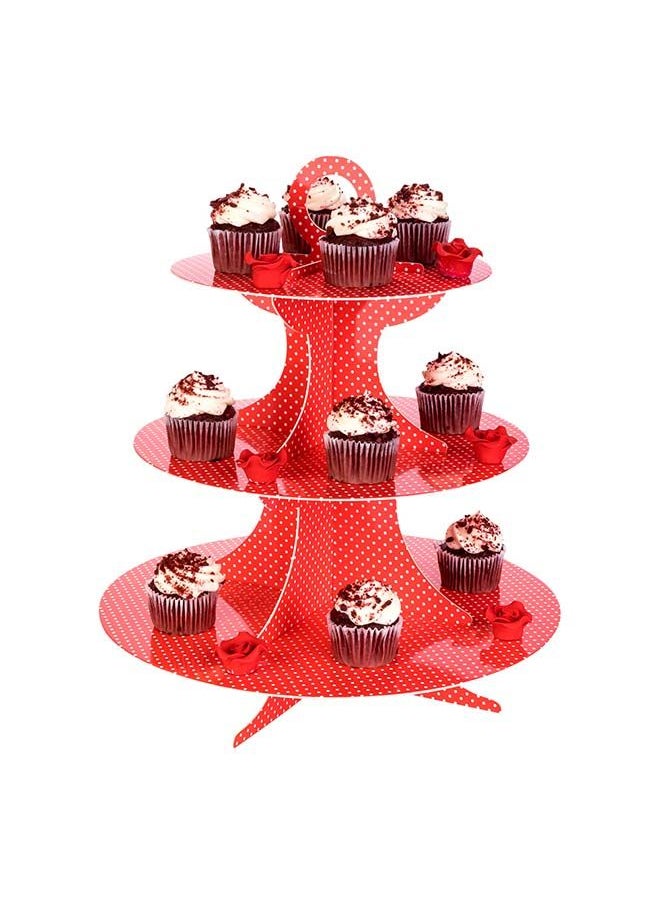 Restaurantware - Restaurantware-3 Tier Cardboard Cupcake Stand - Red with White Polka Dots - Cupcake Holder - Pastry Display - 13 1/2" x 13 1/2" x 14" - 1ct Box - Pastry Tek - Image 1
