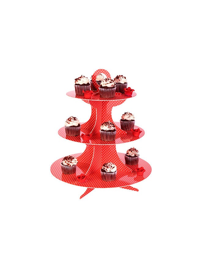 Restaurantware - Restaurantware-3 Tier Cardboard Cupcake Stand - Red with White Polka Dots - Cupcake Holder - Pastry Display - 13 1/2" x 13 1/2" x 14" - 1ct Box - Pastry Tek - Image 1