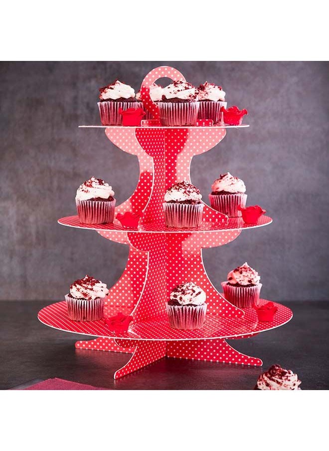 Restaurantware - Restaurantware-3 Tier Cardboard Cupcake Stand - Red with White Polka Dots - Cupcake Holder - Pastry Display - 13 1/2" x 13 1/2" x 14" - 1ct Box - Pastry Tek - Image 1