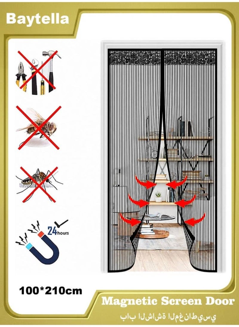 baytella Magnetic Screen Door Lace Design 100×210 cm, Heavy Duty Fly Screen Mesh Curtain with Strong Magnets, Hands-Free Self Sealing, Full Frame Magic Tape, No Gap Insect Protection for Balcony Kitchen Front Door - Image 1