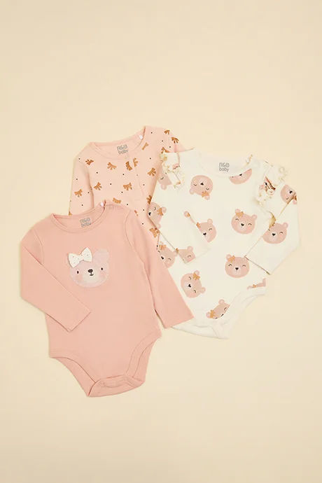 R&B 3 Pack printed Bodysuits with Long Sleeves