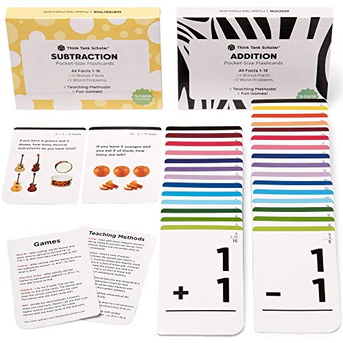 Think Tank Scholar Addition and Subtraction Flash Cards 150 Facts 112 Sub Facts 115 Award Winning Math Games Learn Add Subtract Kids Ages 48 in Kindergarten 1st 2nd 3rd 4th Grade - Image 1