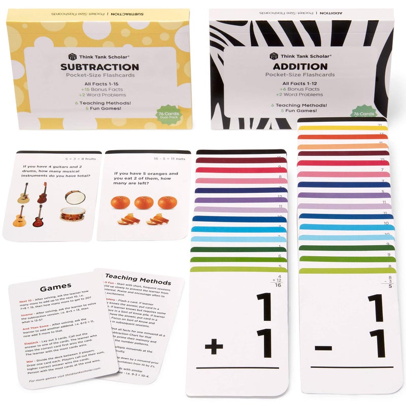 Think Tank Scholar Addition and Subtraction Flash Cards 150 Facts 112 Sub Facts 115 Award Winning Math Games Learn Add Subtract Kids Ages 48 in Kindergarten 1st 2nd 3rd 4th Grade - Image 3