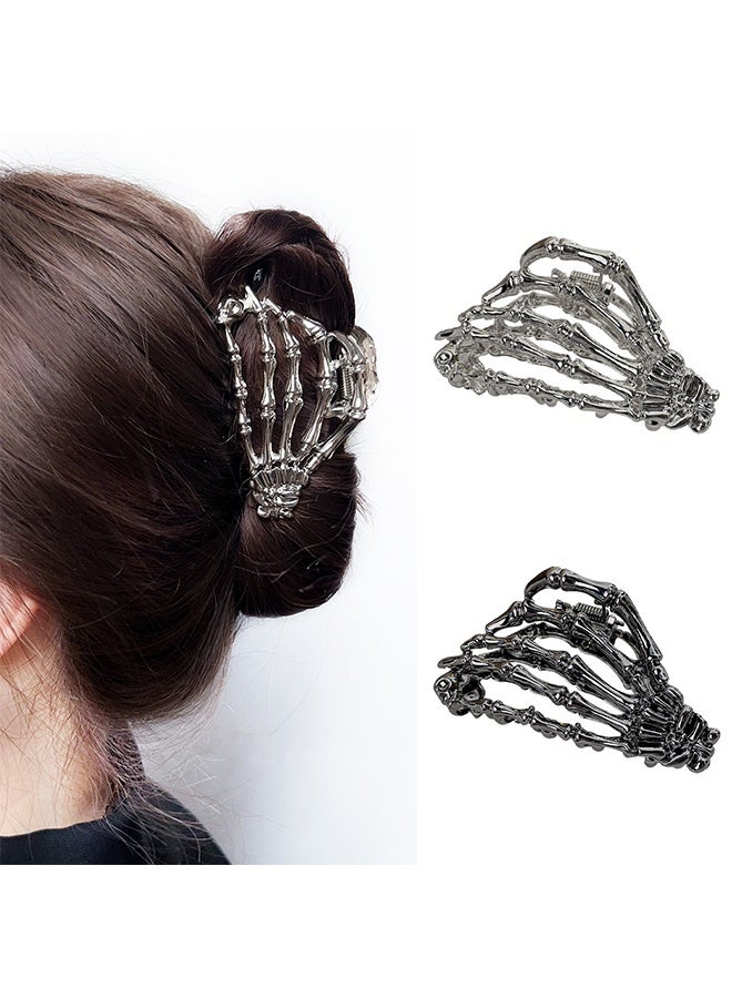 2 Pcs Hair Clips Black Ghost Hand Hair Claw Clips Skeleton Design, Hair Clip for Thick Hair Women Metal Hair Accessories (Black Sliver) - Image 1