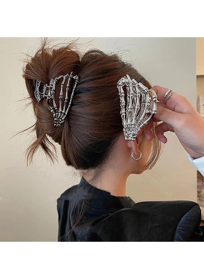 2 Pcs Hair Clips Black Ghost Hand Hair Claw Clips Skeleton Design, Hair Clip for Thick Hair Women Metal Hair Accessories (Black Sliver) - Image 5