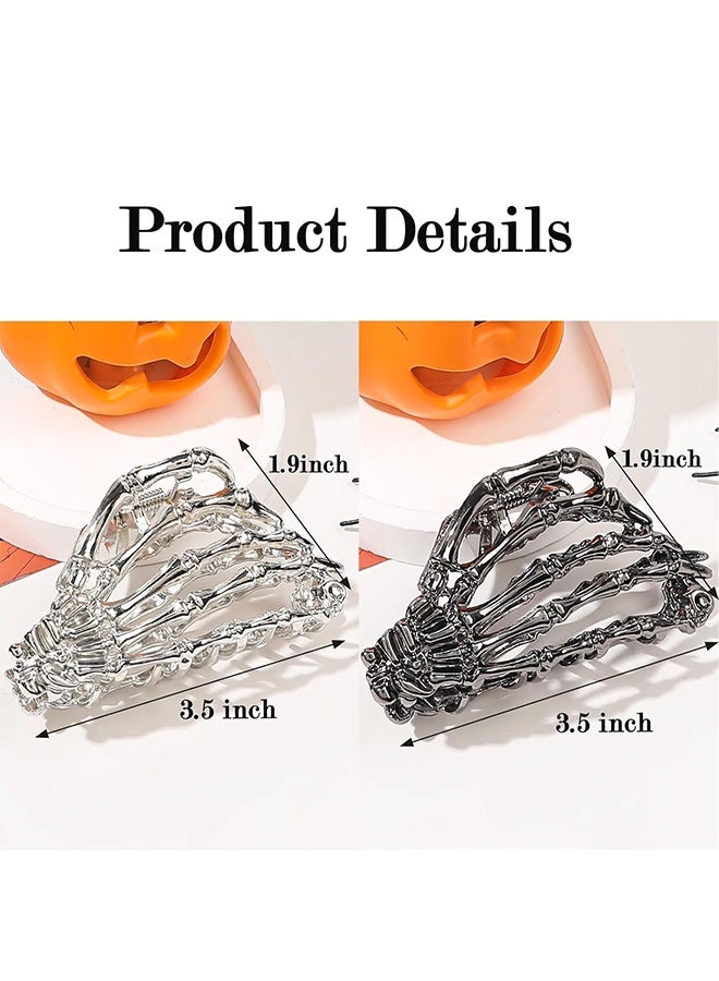 2 Pcs Hair Clips Black Ghost Hand Hair Claw Clips Skeleton Design, Hair Clip for Thick Hair Women Metal Hair Accessories (Black Sliver) - Image 3