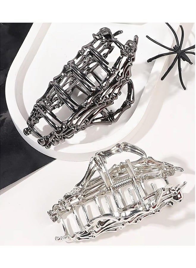 2 Pcs Hair Clips Black Ghost Hand Hair Claw Clips Skeleton Design, Hair Clip for Thick Hair Women Metal Hair Accessories (Black Sliver) - Image 2