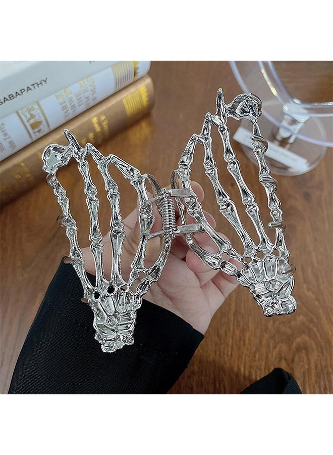 2 Pcs Hair Clips Black Ghost Hand Hair Claw Clips Skeleton Design, Hair Clip for Thick Hair Women Metal Hair Accessories (Black Sliver) - Image 4