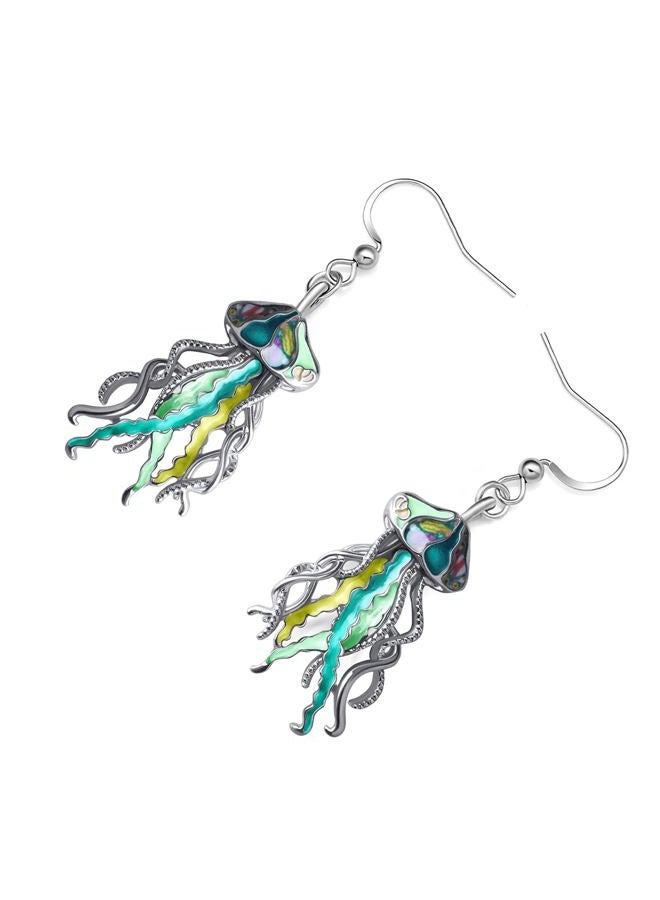 BAMAY Enamel Alloy Cute Jellyfish Earrings Dangle Sea Animal Charms Beach Jewelry Summer Gifts for Women (Green) - Image 3