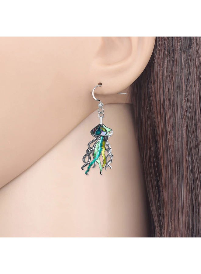 BAMAY Enamel Alloy Cute Jellyfish Earrings Dangle Sea Animal Charms Beach Jewelry Summer Gifts for Women (Green) - Image 2