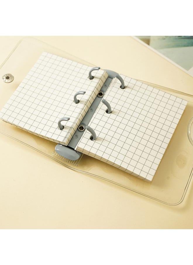 Thoraya - Mini Transparent 3 Ring Binder Covers with Grid Inner Page and Binder Pockets Mini Loose Leaf Notebook Binder Clear PVC Binder Cover with Snap Button - Image 1