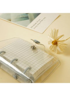 Mini Transparent 3 Ring Binder Covers with Grid Inner Page and Binder Pockets Mini Loose Leaf Notebook Binder Clear PVC Binder Cover with Snap Button