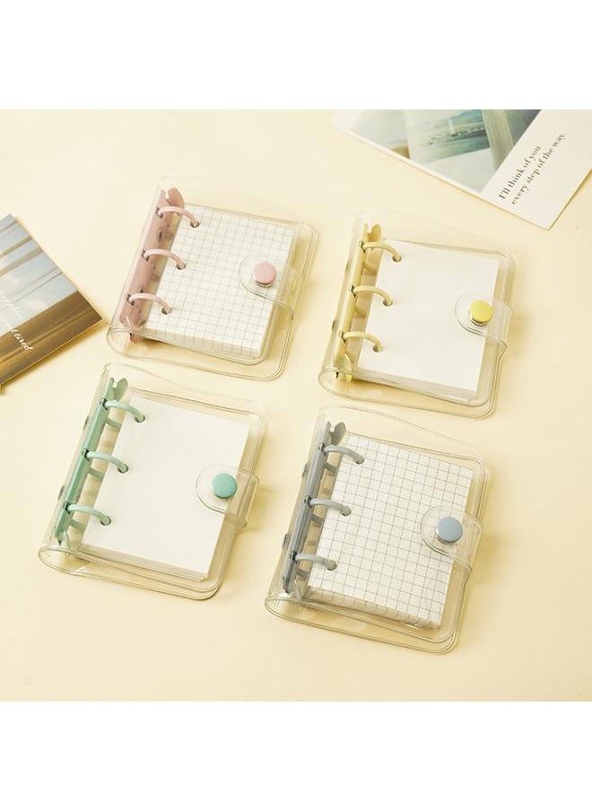 Thoraya - Mini Transparent 3 Ring Binder Covers with Grid Inner Page and Binder Pockets Mini Loose Leaf Notebook Binder Clear PVC Binder Cover with Snap Button - Image 1