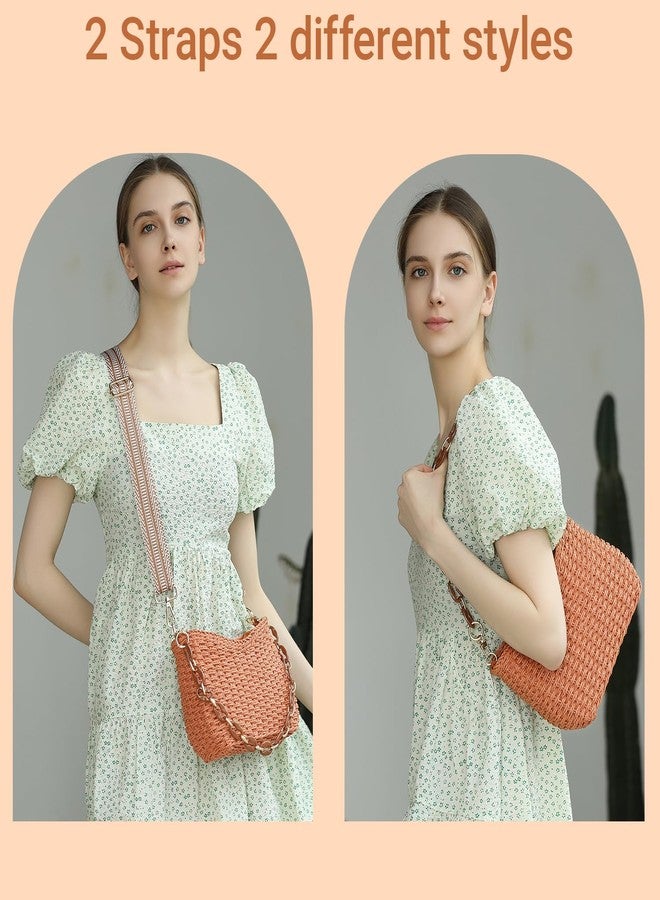 Herald Small Summer Crossbody Bags for Women, Beach Handmade Straw Woven Pocketbooks Handbag Shoulder Purse, Orange, Small - Image 2