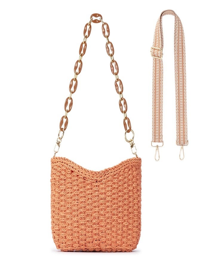 Herald Small Summer Crossbody Bags for Women, Beach Handmade Straw Woven Pocketbooks Handbag Shoulder Purse, Orange, Small - Image 1