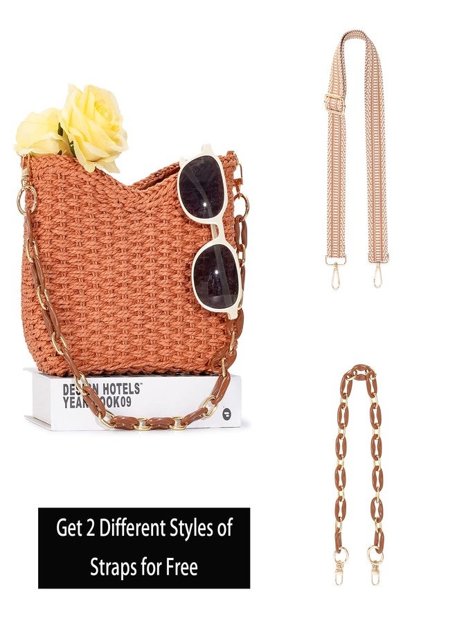 Herald Small Summer Crossbody Bags for Women, Beach Handmade Straw Woven Pocketbooks Handbag Shoulder Purse, Orange, Small - Image 3