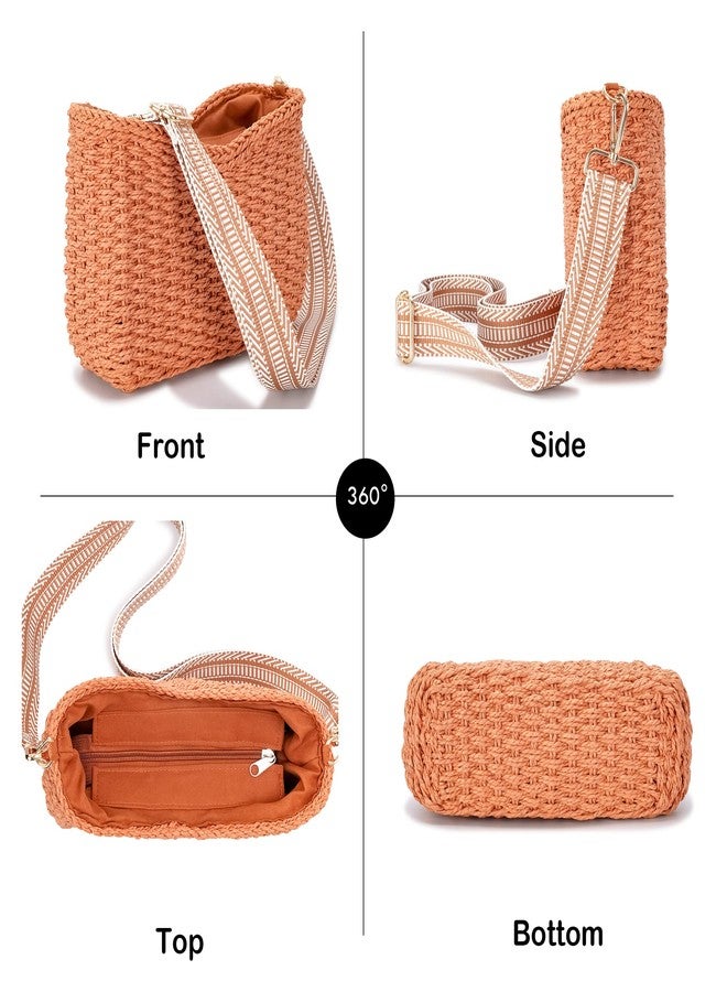 Herald Small Summer Crossbody Bags for Women, Beach Handmade Straw Woven Pocketbooks Handbag Shoulder Purse, Orange, Small - Image 5