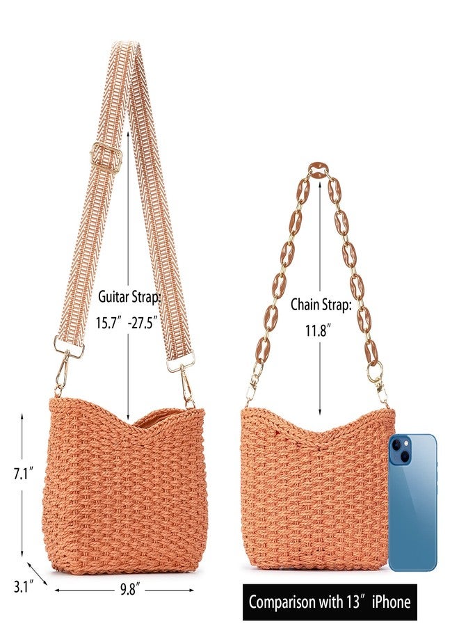 Herald Small Summer Crossbody Bags for Women, Beach Handmade Straw Woven Pocketbooks Handbag Shoulder Purse, Orange, Small - Image 4