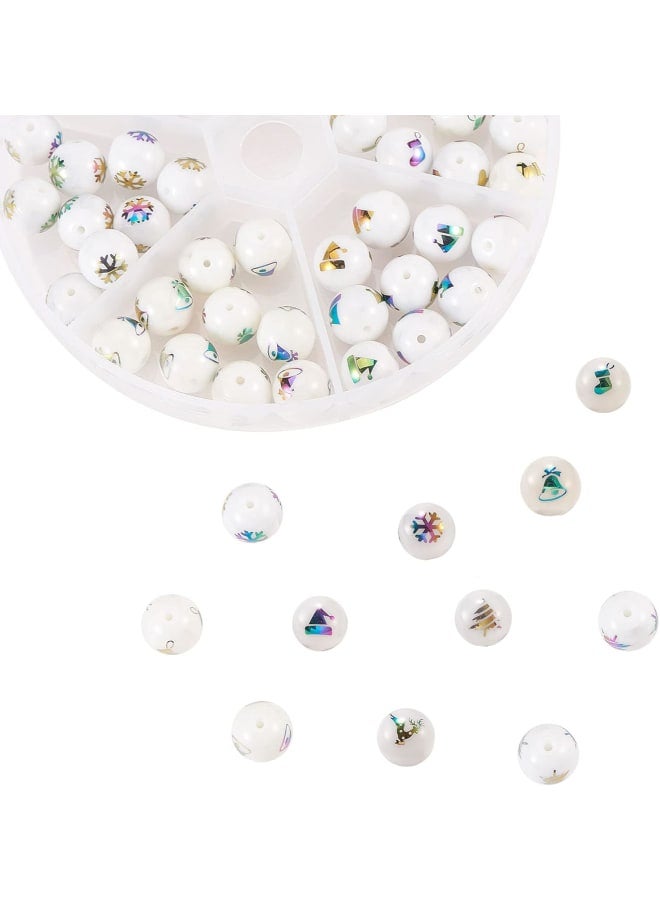 60 Pcs Electroplate Opaque Glass Crystal Christmas Themed Round Loose Beads for Jewelry Making Bracelet Beaded Crafts Hair Accessories - 10mm - Image 3