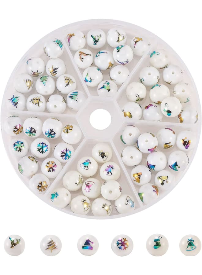 60 Pcs Electroplate Opaque Glass Crystal Christmas Themed Round Loose Beads for Jewelry Making Bracelet Beaded Crafts Hair Accessories - 10mm - Image 1