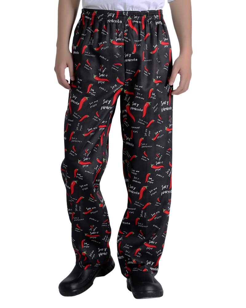 Nideen Men's and Women's Printed Chef Pants, Baggy Chef Pants Cargo Style Kitchen Uniforms, XL - Image 1