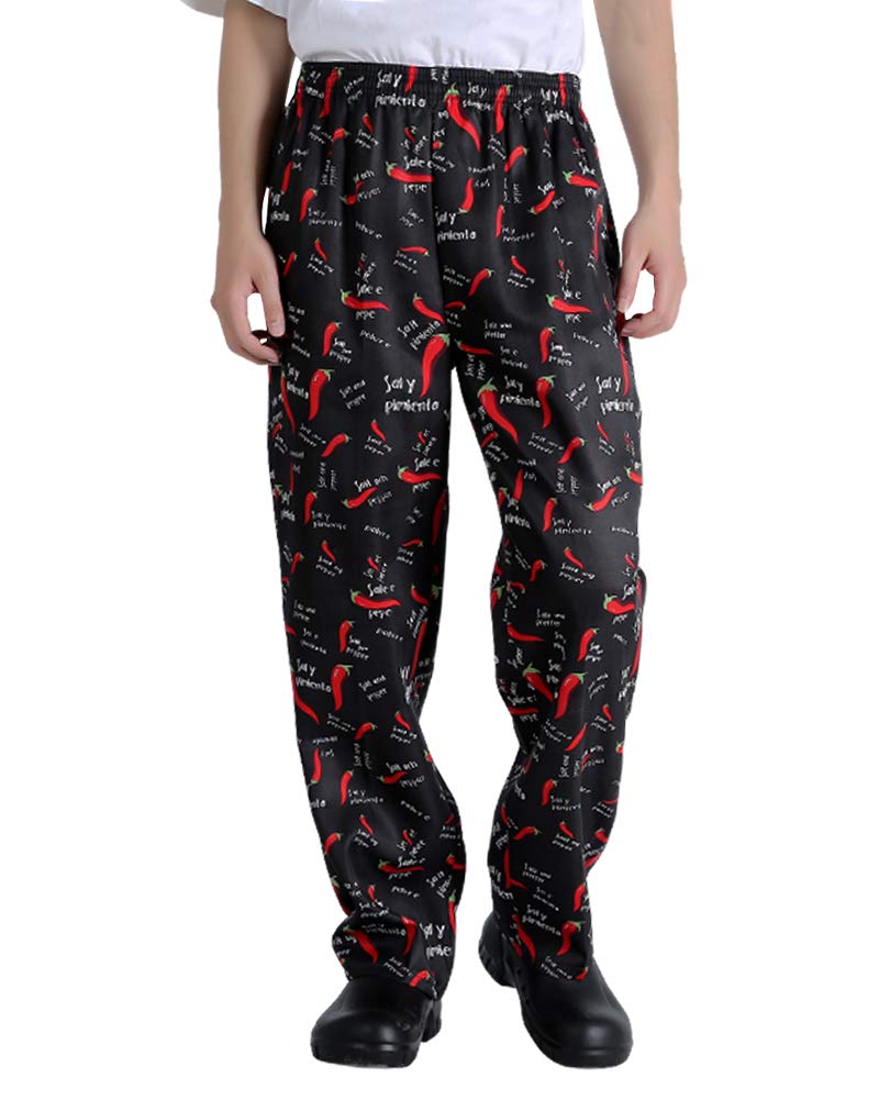 Nideen Men's and Women's Printed Chef Pants, Baggy Chef Pants Cargo Style Kitchen Uniforms, XL - Image 2