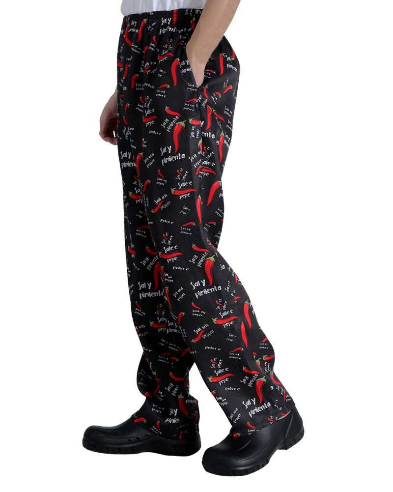 Nideen Men's and Women's Printed Chef Pants, Baggy Chef Pants Cargo Style Kitchen Uniforms, XL - Image 4