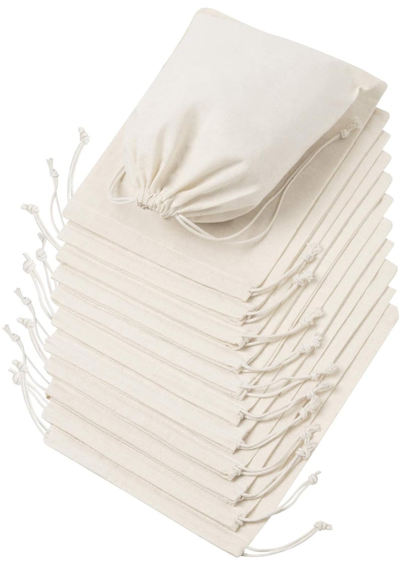 DR أكياس در من القطن 100% مصنوعة من القماش القطني مع حبل سحب - عبوة 12 للتخزين والهدايا - غير مبيضة (8 × 10 بوصة، بيج) - Image 1