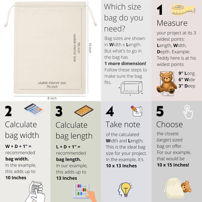 DR أكياس در من القطن 100% مصنوعة من القماش القطني مع حبل سحب - عبوة 12 للتخزين والهدايا - غير مبيضة (8 × 10 بوصة، بيج) - Image 2