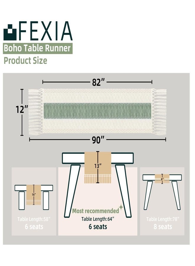 FEXIA Sage Green Table Runner 90 Inches Long with Tassels Boho Macrame Farmhouse Table Runners for Home Decor Party Bohemian Rustic Bridal Shower Dining Decor (12x90 Inches) - Image 2