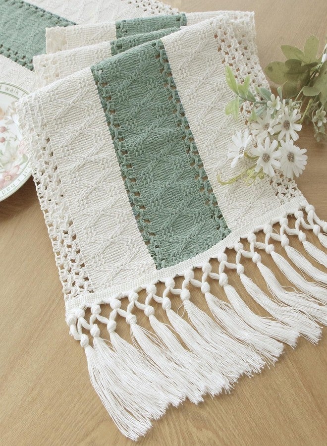 FEXIA Sage Green Table Runner 90 Inches Long with Tassels Boho Macrame Farmhouse Table Runners for Home Decor Party Bohemian Rustic Bridal Shower Dining Decor (12x90 Inches) - Image 1