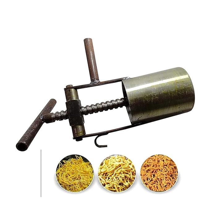 Manual Pasta Maker Machine Vintage Style Metal Press with Handle Iron Commercial Heavy Machine Sev Machine 2 Different Jali for Making Different Types of Sevaiya Gathiya Murukku Chakli Grey  - Image 5