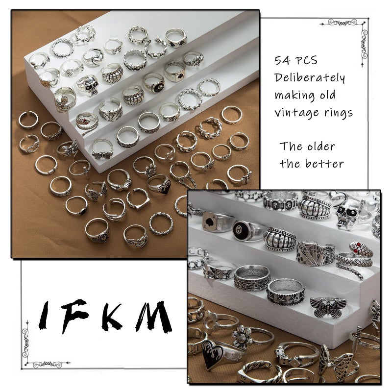 IFKM PCS Vintage Silver Knuckle Rings Set for Women Teen Girl, Stackable Joint Finger Statement Rings Bohemian Retro Hollow Carved Midi Rings, Steel, No Gemstone - Image 4