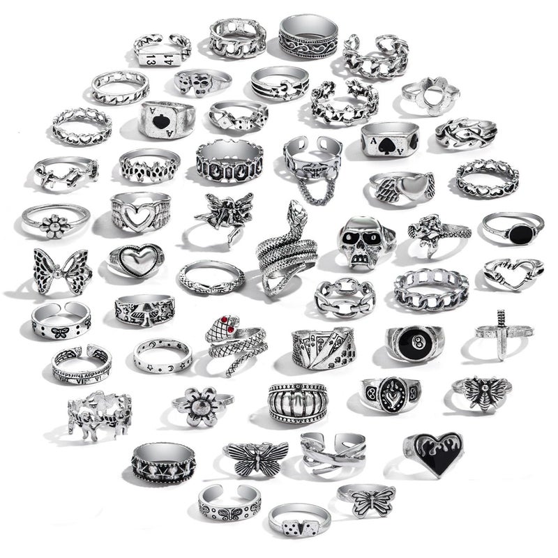 IFKM PCS Vintage Silver Knuckle Rings Set for Women Teen Girl, Stackable Joint Finger Statement Rings Bohemian Retro Hollow Carved Midi Rings, Steel, No Gemstone - Image 1
