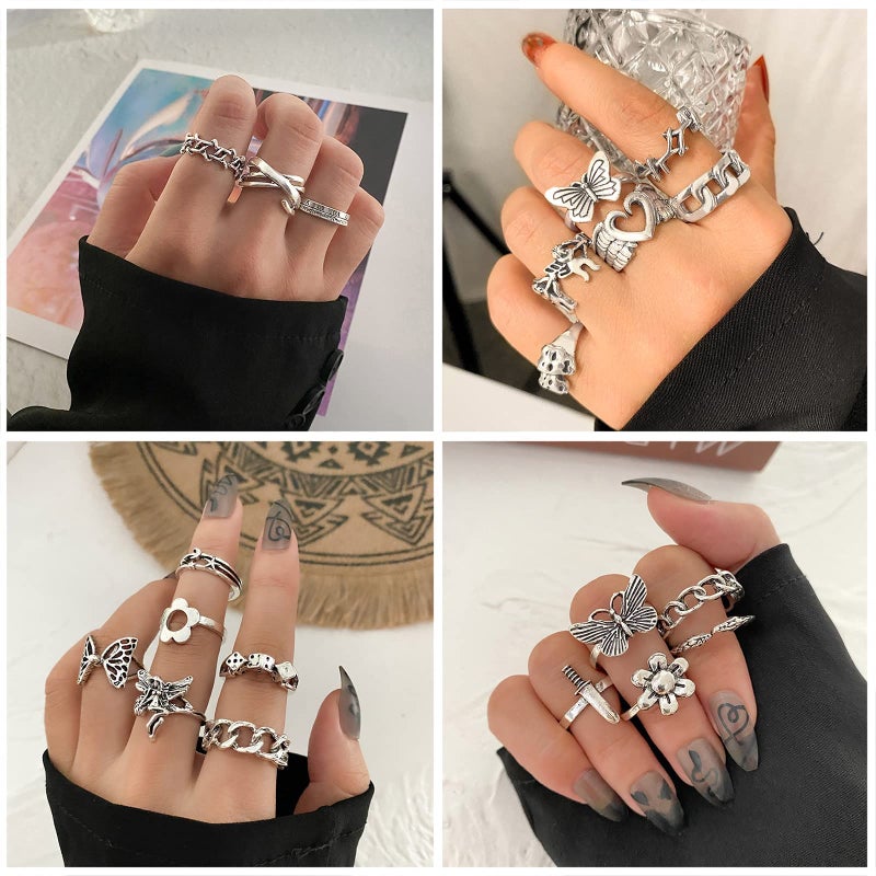 IFKM PCS Vintage Silver Knuckle Rings Set for Women Teen Girl, Stackable Joint Finger Statement Rings Bohemian Retro Hollow Carved Midi Rings, Steel, No Gemstone - Image 5