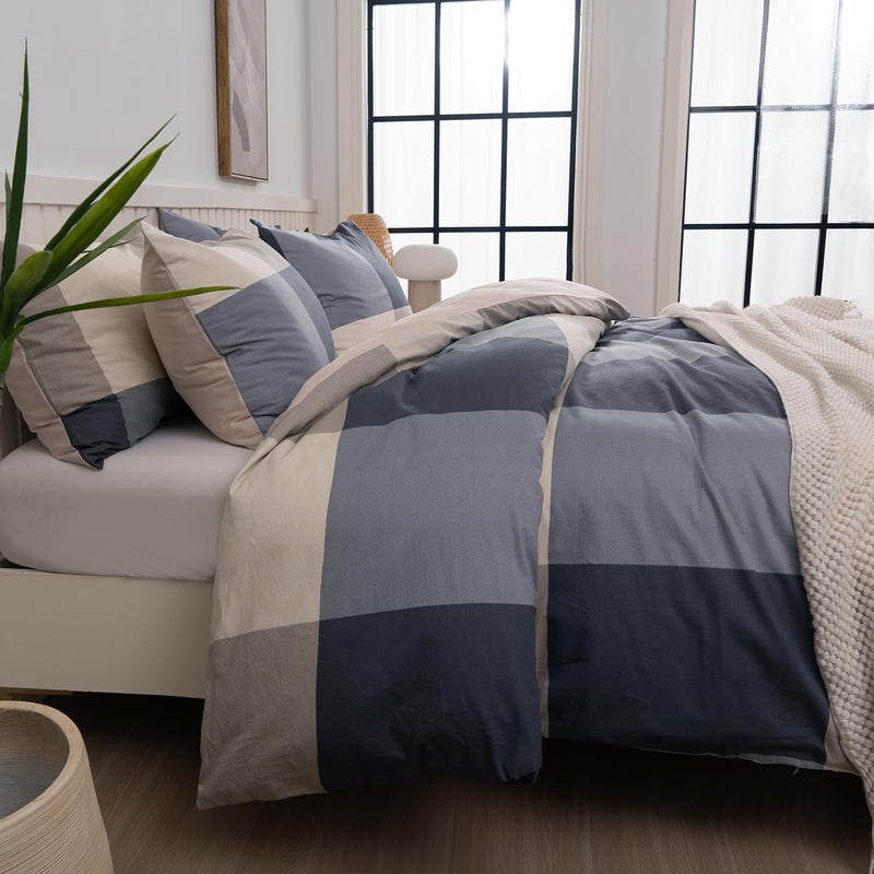 Jane yre King Duvet Cover Set Plaid 100% Brushed Microfiber Reversible 3 Pieces Bedding Set Vintage Style Checkered Pattern Geometric Duvet Cover King with Zipper Closure Luxury Soft Breathable Comfy - Image 3