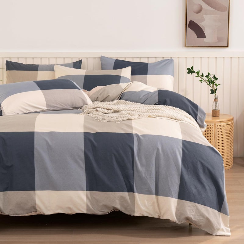 Jane yre King Duvet Cover Set Plaid 100% Brushed Microfiber Reversible 3 Pieces Bedding Set Vintage Style Checkered Pattern Geometric Duvet Cover King with Zipper Closure Luxury Soft Breathable Comfy - Image 2