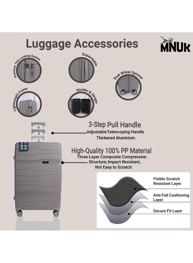 MNUK Viajero Check-in Luggage- 28 Inch | PP Material Hard-side Smooth and comfortable Luggage Trolley with TSA Lock | Double 360° 4 Wheeler| Large- Grey