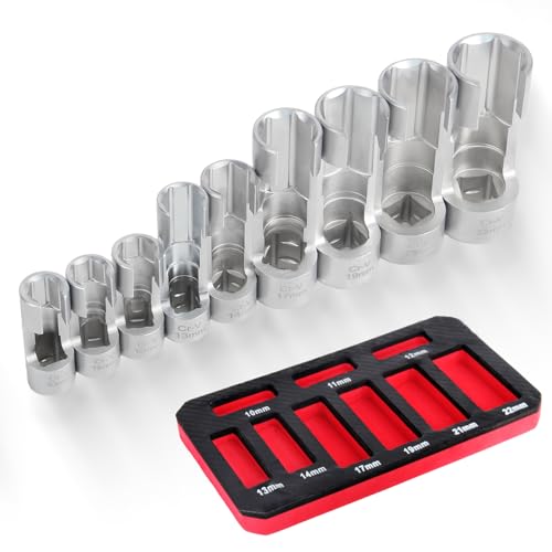 ROADGIVE 9 PCS Flare Nut Socket Set, (10-22mm) Diesel Injector Fuel Line Socket Set for Wired Temperature Sensors, Thermo Switches, Bent Pipe, EGT Sensor - Image 1