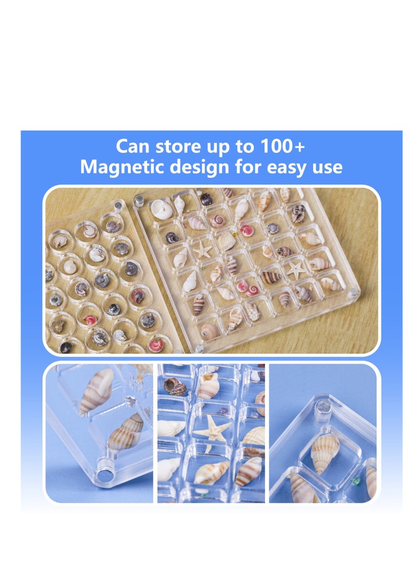 Excefore - Acrylic Magnetic Seashell Display Box, 36 Grids Square Display Box with Magnetic Closure, Organize and Showcase Seashells, Starfish, and Trinkets, Perfect for Jewelry, Beads, Nail Art - Image 1