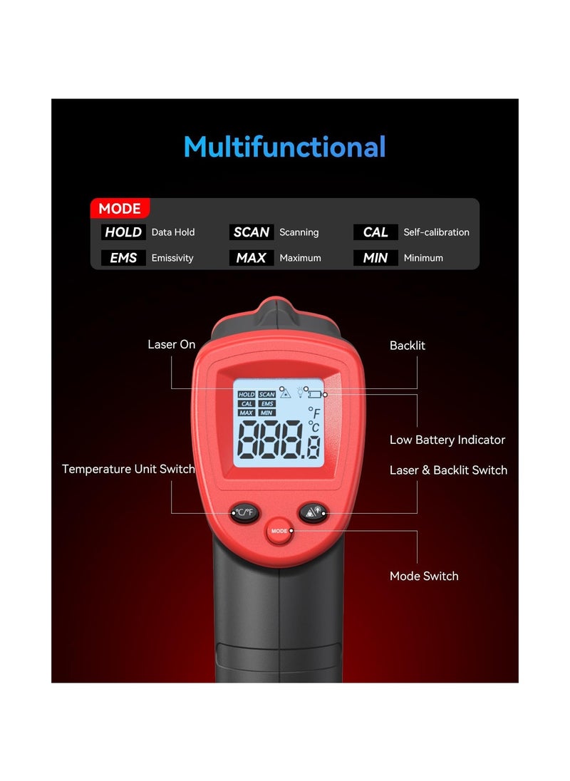 Generic Infrared Thermometer Gun, Digital Laser Surface Thermometer, Heat Temperature Gun for Kitchen Cooking Food Meat, Pizza Oven, Griddle Accessories, HVAC, Grill, Pool, Engine, -50℃ to 530℃  - Image 2