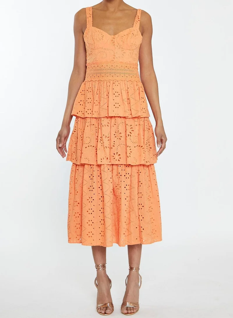 ترو ديكادينس Evelyn Canteloupe Broderie Layered Broderie Midi-Dress
