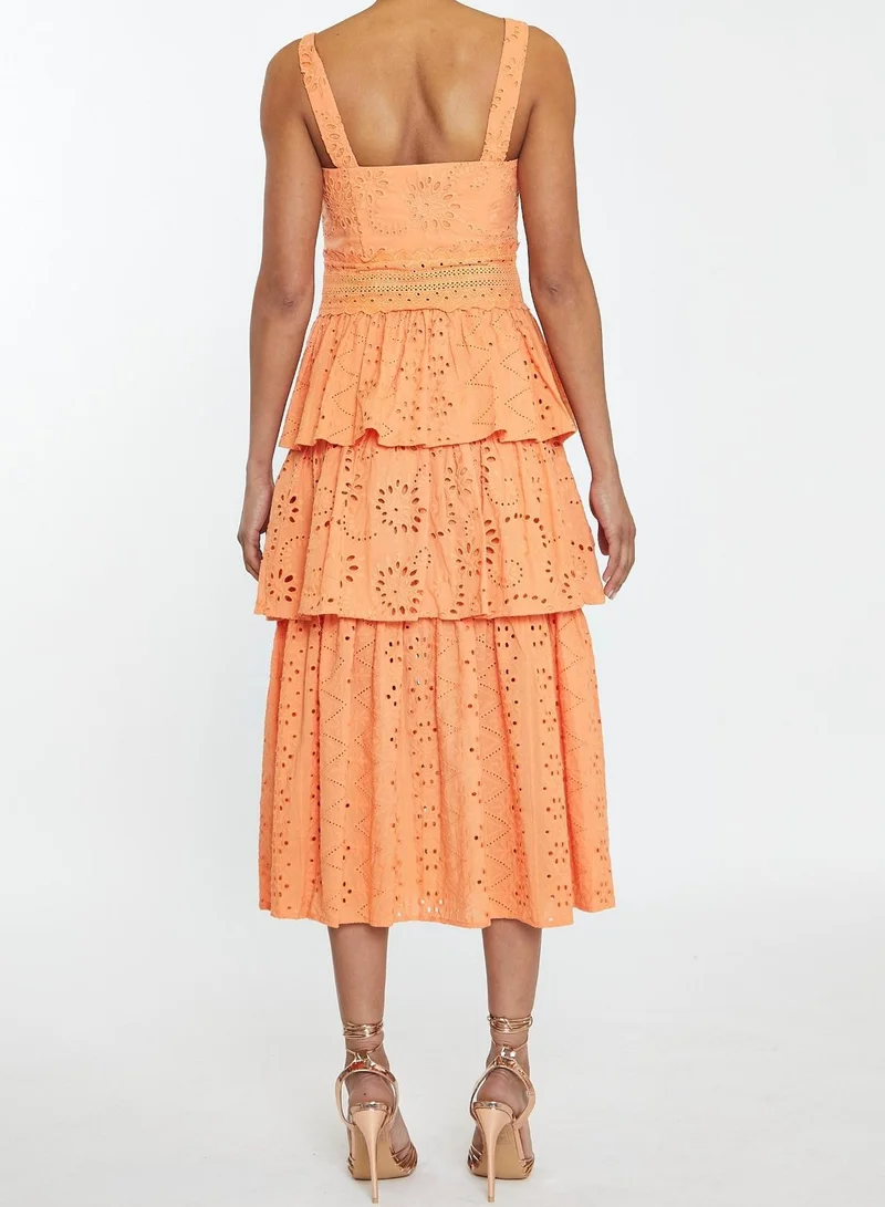 ترو ديكادينس Evelyn Canteloupe Broderie Layered Broderie Midi-Dress