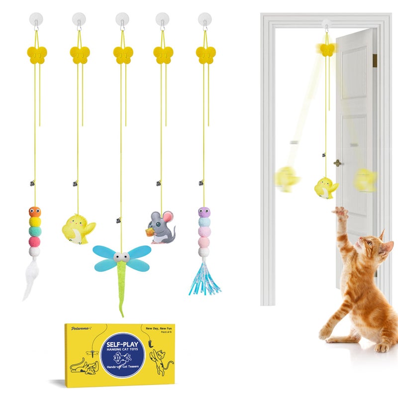 Potaroma Interactive Cat Feather Toys 5 Pcs, Cat Teaser Retractable Hanging Indoor Kitten Play Chase Exercise, Mental Physical Stimulation for All Breeds and Species - Image 1