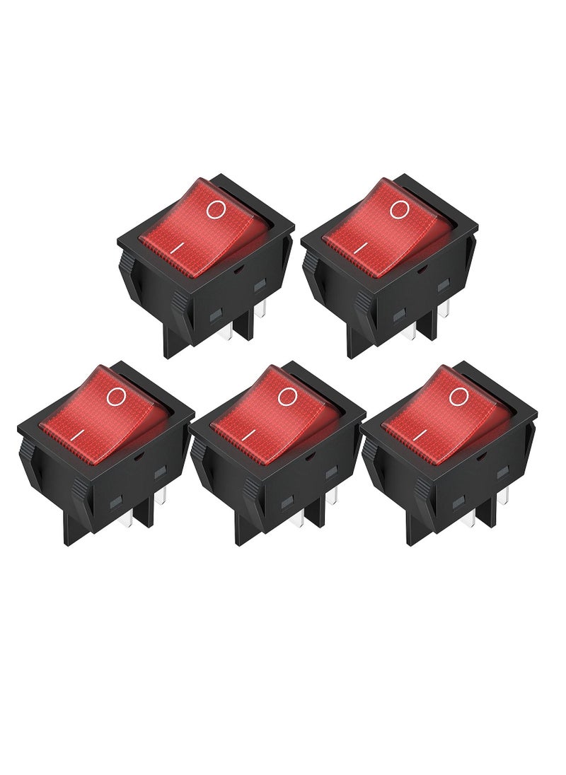 SYOSI 12V 30A Rocker Switch, 4 Pin Red LED Lighted Rocker Toggle Switch, DPST Heavy Duty 30 Amp 12 Volt Rocker Switch, Waterproof Toggle Plug for Car RV Home (5pcs)  - Image 1