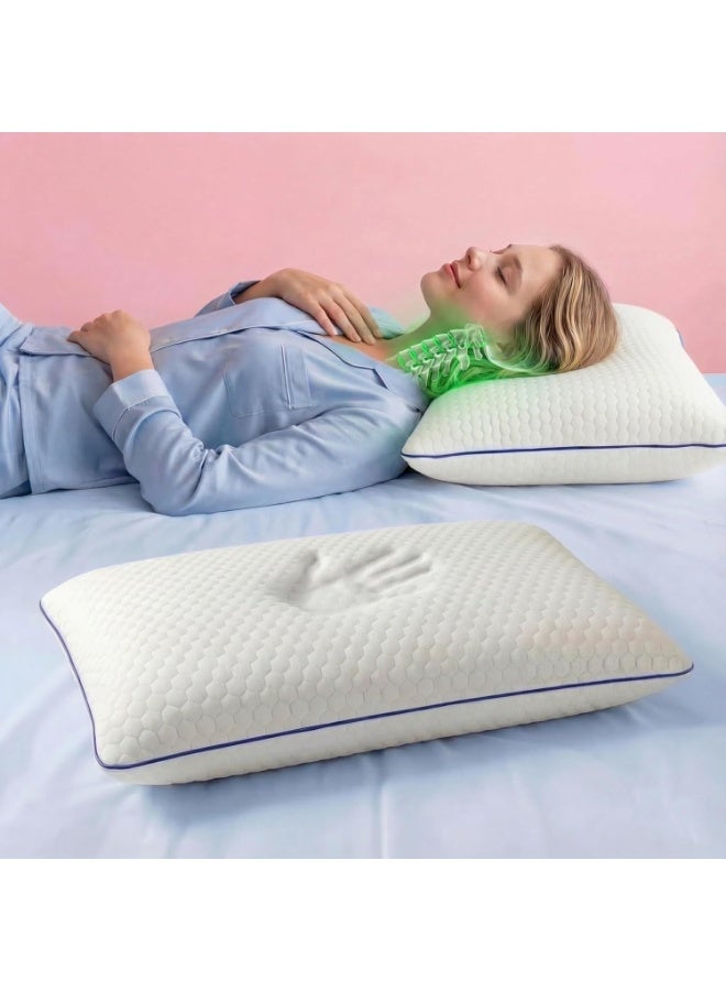 Comforto وسادة فوم للنوم 60x40 - وسادة عنق عظمية لتخفيف آلام الرقبة والكتف للنائمين على الظهر والجانب - وسادة متوسطة الصلابة مع دعم للرقبة - غلاف وسادة مبرد - Image 1